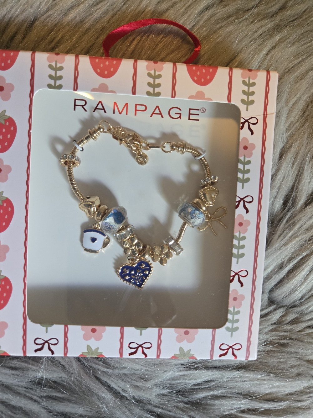 Rampage Gold-Tone Bracelet with Blue Heart & Bead Charms